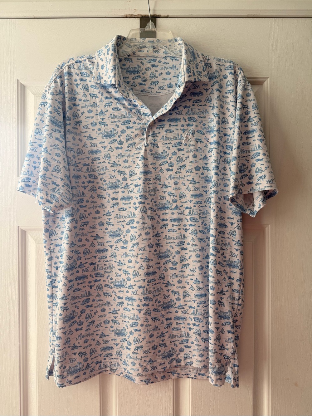 Rhoback White Polo with Light Blue Charlotte, NC Micro-Print